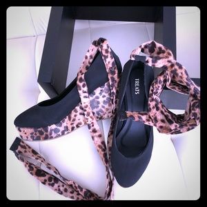 Treats animal print lace up wedges